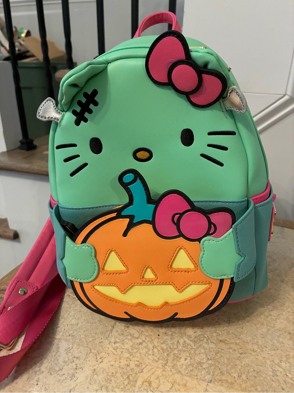 Loungefly Mint Green Hello Kitty Pumpkin Backpack with Pink Accents